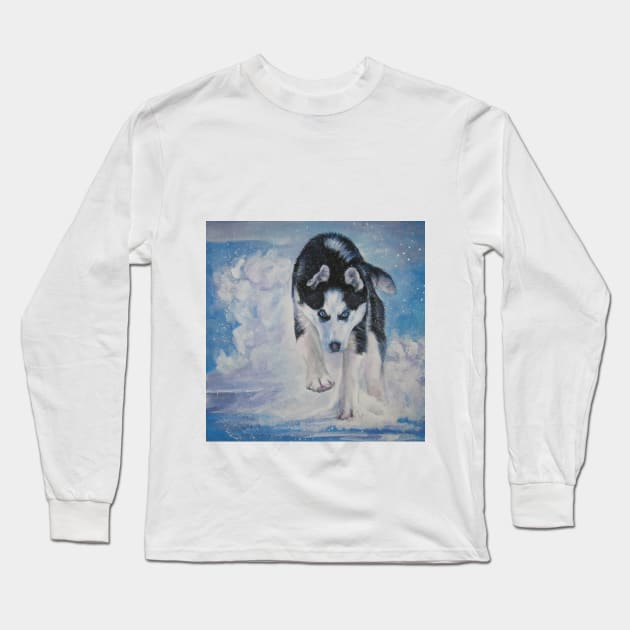 Siberian Husky Fine Art Painting Long Sleeve T-Shirt by LASHEPARD